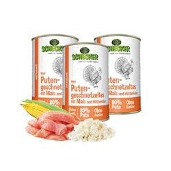 Schecker - Schecker Hundemenü - Putengeschnetzeltes mit Mais und Hüttenkäse [3 x 410g]
