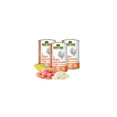 Schecker - Schecker Hundemenü - Putengeschnetzeltes mit Mais und Hüttenkäse [3 x 410g]