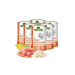 Schecker - Schecker Hundemenü - Putengeschnetzeltes mit Mais und Hüttenkäse [6 x 410g]