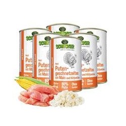 Schecker - Schecker Hundemenü - Putengeschnetzeltes mit Mais und Hüttenkäse [6 x 410g]