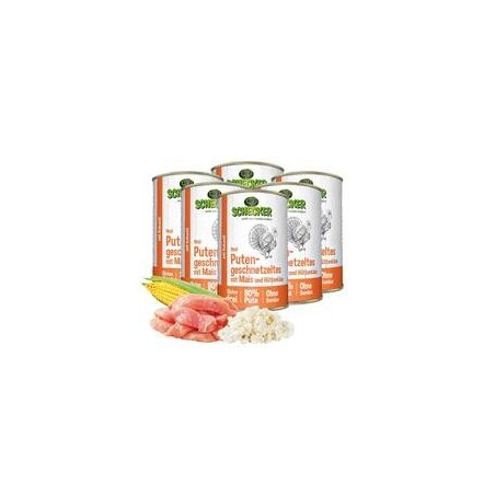 Schecker - Schecker Hundemenü - Putengeschnetzeltes mit Mais und Hüttenkäse [6 x 410g]