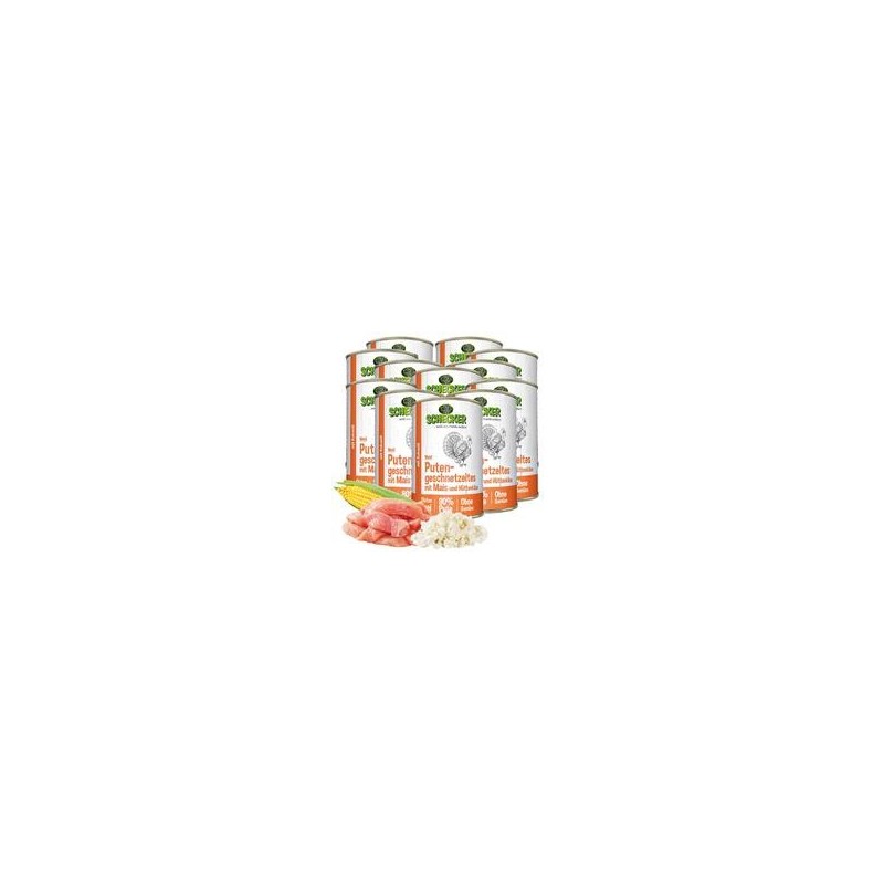 Schecker - Schecker Hundemenü - Putengeschnetzeltes mit Mais und Hüttenkäse [12 x 410g]