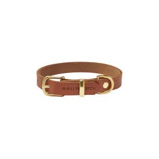 Molly & Stitch Butter Leder Hundehalsband [Sahara Cognac/Gold - S: 28 - 32 cm x 12 mm]
