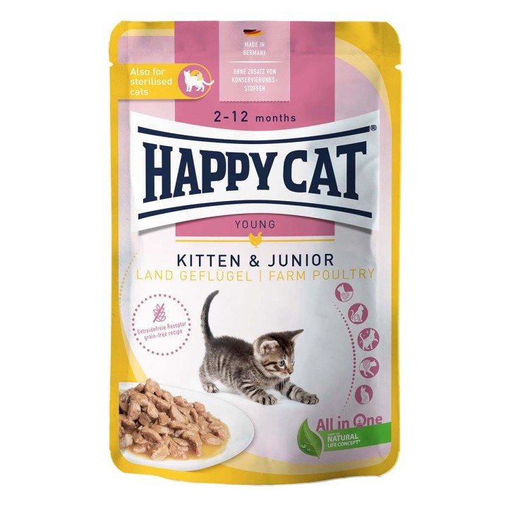 Happy Cat Tray Kitten & Junior Land Geflügel 12x85g