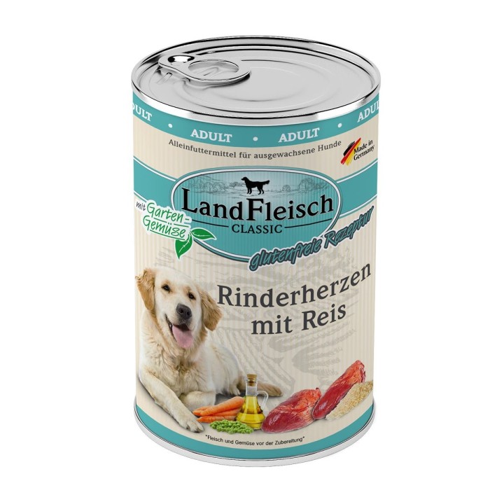 LandFleisch Dog Classic Rinderherzen mit Reis 6x400g