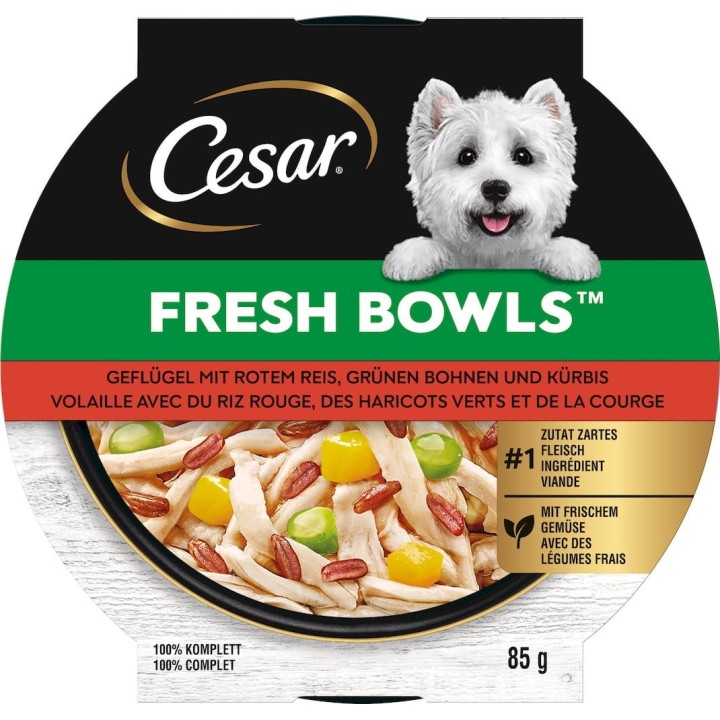 Cesar Fresh Bowls Geflügel mit rotem Reis, grünen Bohnen & Kürbis - 85 g