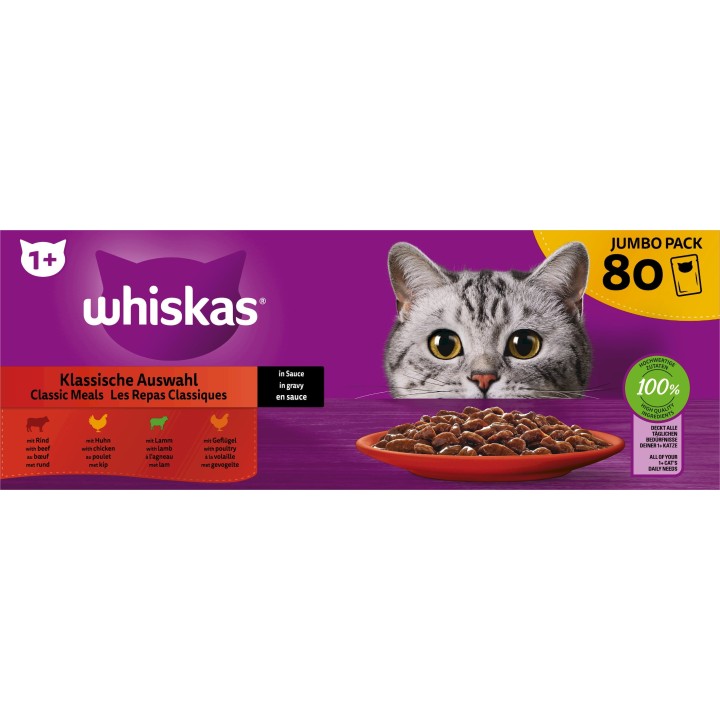 Whiskas Megapack 80x85g Klassische Auswahl in Sauce 1+ - 6.800 g