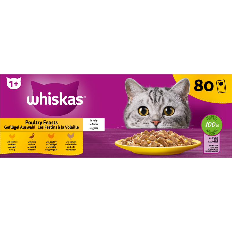 Whiskas Megapack 80x85g Geflügel Auswahl in Gelee 1+ - 6.800 g