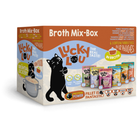 Lucky Lou Extra Food Pouch Broth-Mix-Box 12x70g - 840 g