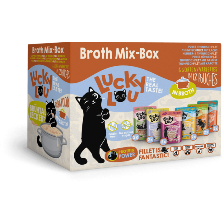 Lucky Lou Extra Food Pouch Broth-Mix-Box 12x70g - 840 g