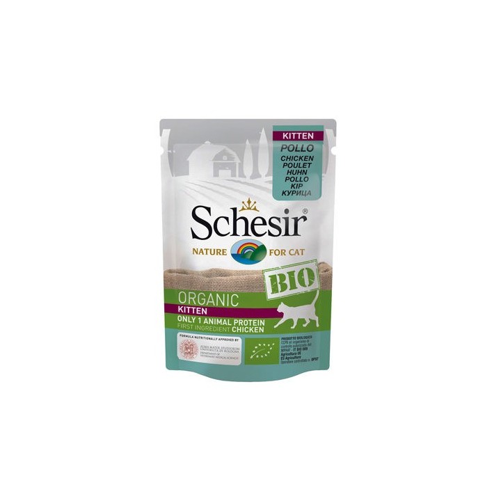 Schesir Bio Kitten Katzenfutter - Frischebeutel - Huhn - 16 x 85 g