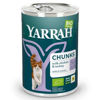 Sparpaket Yarrah Bio Chunks 24 x 405 g - Bio-Huhn & Bio-Truthahn mit Bio-Brennnesseln & Bio-Tomaten