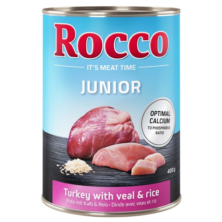 Top-Angebot Rocco Junior 24 x 400 g - Pute mit Kalbsherzen und Reis
