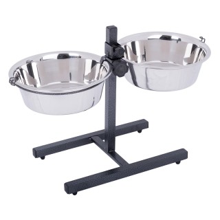 Hundebar inklusive 2 Edelstahlnäpfe - 2 x 2,8 l, Ø 25 cm, Höhe bis 50 cm