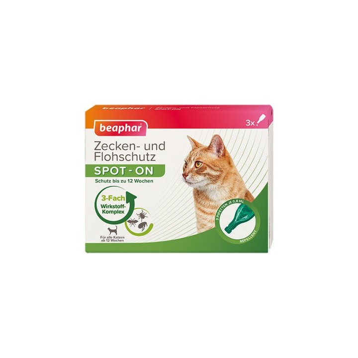 Beaphar Zecken- und Flohschutz Spot-On für Katzen - 3 x 0,8 ml