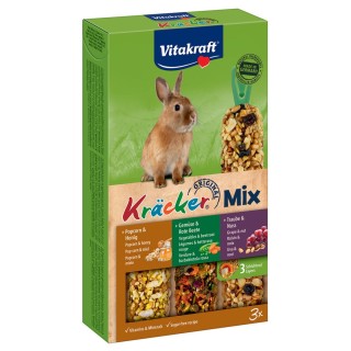 Vitakraft Zwergkaninchen-Kräcker Trio-Mix - 3 x 3er Kombi (Popcorn, Gemüse, Traube)