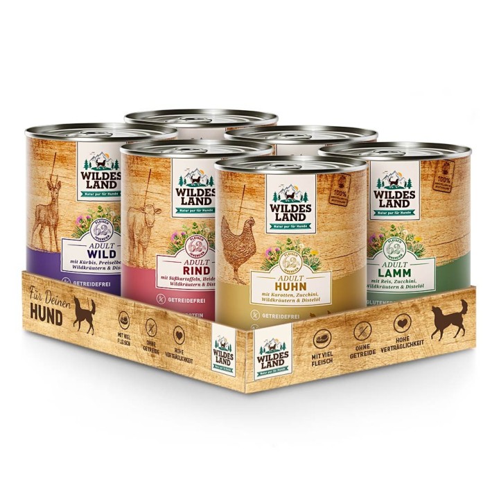 Wildes Land | Nassfutter Probierpaket | Classic Adult | 6 x 800 g