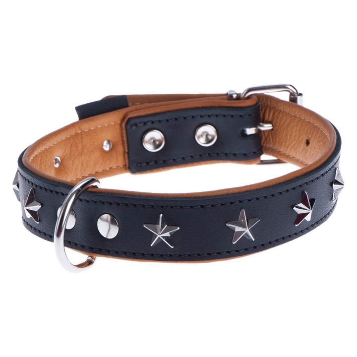 Heim Lederhalsband Stars, schwarz/beige - Größe 50: 38 - 46 cm Halsumfang
