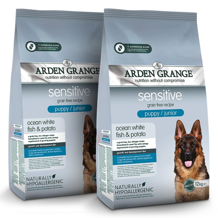 Arden Grange | Getreidefrei Weißfisch & Kartoffel | Sensitive Puppy/Junior | 2 x 12 kg