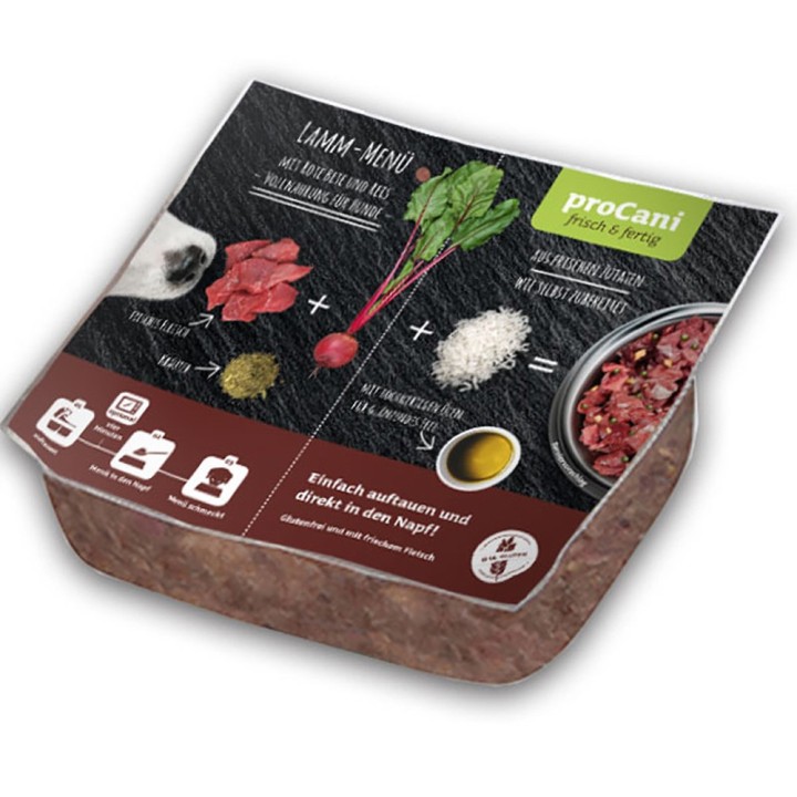 proCani BARF Lamm Menü - mit rote Beete und Reis - 16 x 500 g