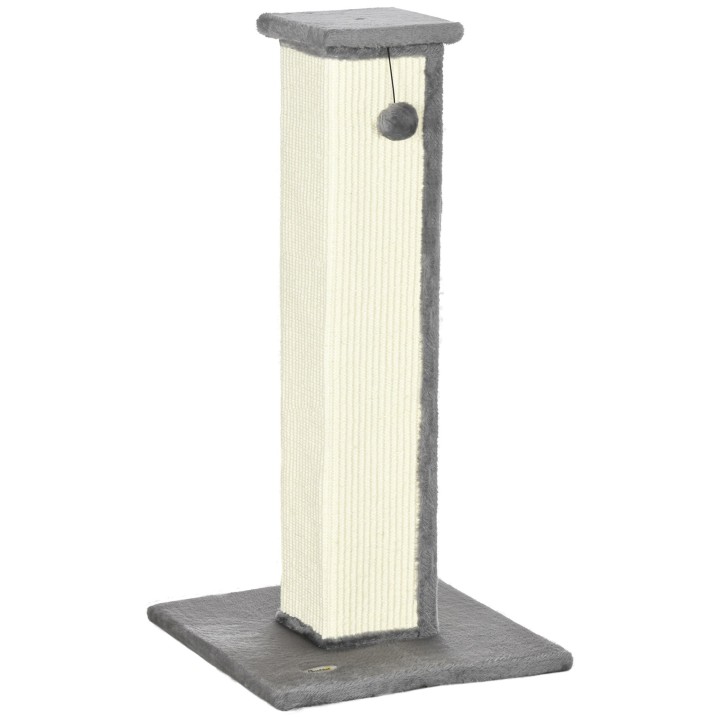PawHut Kratzstamm  81cm hohe Kratzsäule aus Sisal mit Spielball, ideal für Katzen bis 5kg, Indoor-Nutzung, in Grau und Creme