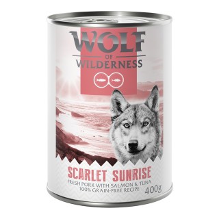 Wolf of Wilderness Adult - mit frischem rotem Fleisch 6 x 400 g  Scarlet Sunrise: Schwein, Lachs und Thunfisch