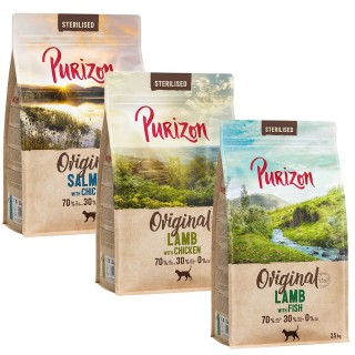 Gemischtes Sparpaket Purizon 3 x 2,5 kg - Sterilised Mix: Lachs mit Huhn, Lamm mit Huhn, Lamm mit Fisch
