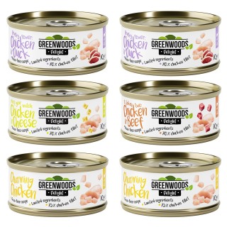 Gemischtes Probierpaket Huhn Greenwoods Delight 6 x 70 g - Mixpaket (4 Sorten)