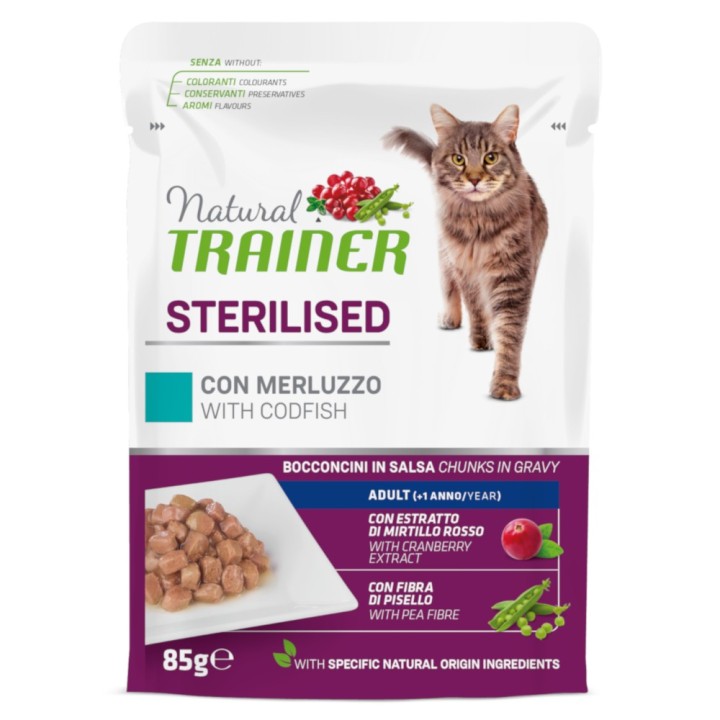 Natural Trainer Adult Sterilised  - 12 x 85 g Kabeljau