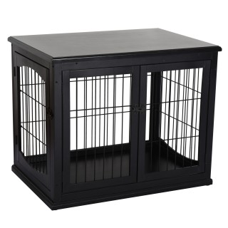 PawHut Hundehütte  Hundehaus mit Tischoberfläche, Kleintierkäfig für Innen, MDF Metall, Schwarz, 81x58,5x66 cm  Aosom