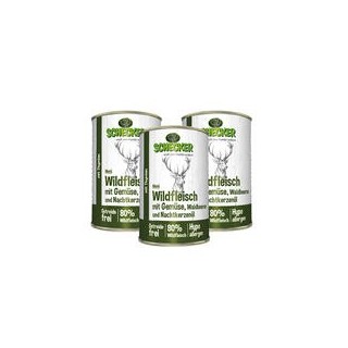 Schecker - Schecker Hundemenü - Wildfleisch mit Gemüse, Waldbeeren und Nachtkerzenöl [3 x 410g]