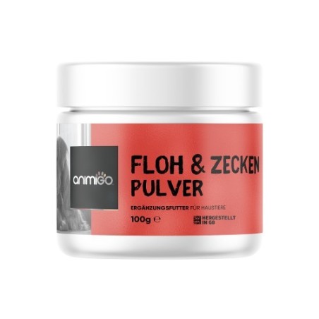 Zecken &amp, Flohschutz Hund &amp, Katze - 100g Pulver - Zecken Abwehr &amp, flohschutz bei Katzen und Hunden - Animigo