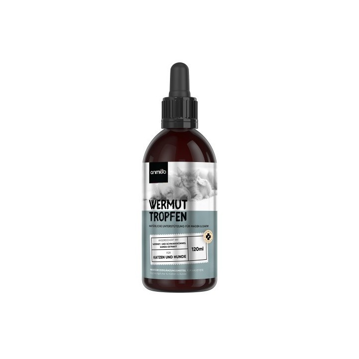 Wormwood Advanced - 120ml Entwurmung Flüssig -Wermut Tropfen - Wurmkur für Katze und Hund - Wormwood Flüssigkeit Animigo