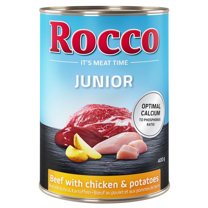 Top-Angebot Rocco Junior 24 x 400 g - Rind mit Huhn und Kartoffeln