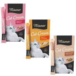 Miamor Cat Snack Cream Probiermix 18 x 15 g - Malt Cream, Multivitamin, Leberwurst