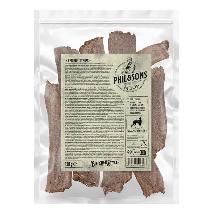 Phil & Sons Rehfleischstreifen - Sparpaket: 3 x 150 g
