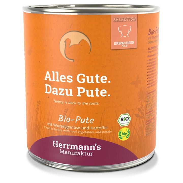 Herrmann´s Bio-Menü Sensitive 6 x 800 g - Bio-Pute mit Bio-Wurzelgemüse und Bio-Kartoffel