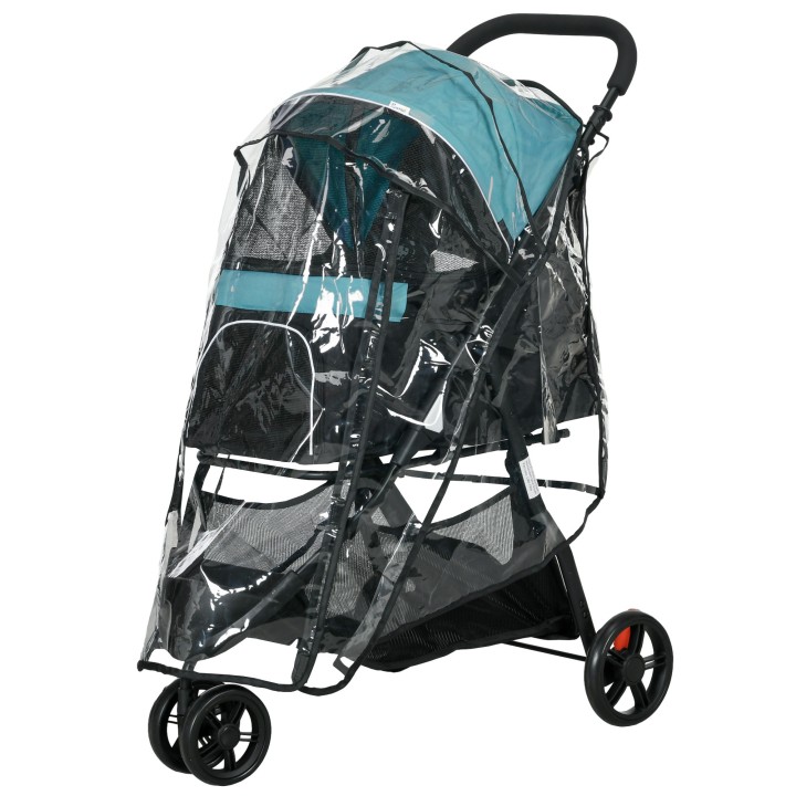 PawHut Hundebuggy 2 in 1 Katzenwagen klappbar mit Regenschutz, Hunde- & Katzenbuggy für kleine Miniaturhunde mit Meshfenster,
