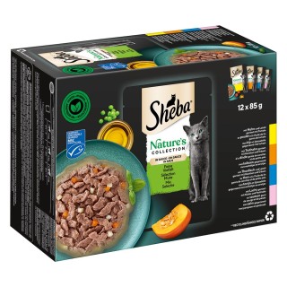 Sparpaket Sheba Nature's Collection in Sauce 48 x 85 g - Feine Vielfalt (Huhn, Truthahn, Thunfisch, Lachs)