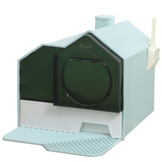 PawHut Katzentoilette  Katzenklo mit Bodenwanne, Schaufel & Filter, Haubentoilette, Hellblau, für Katzen bis 5kg, 47x45x42cm