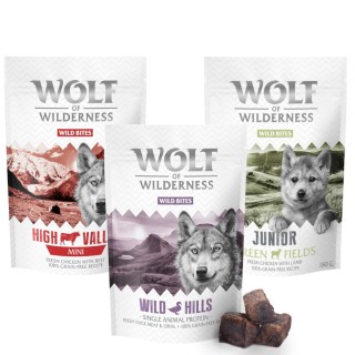 Sparpaket 3 x 180 g: Wolf of Wilderness Snack - Wild Bites - Mix: Huhn, Ente, Lamm (Monoprotein)