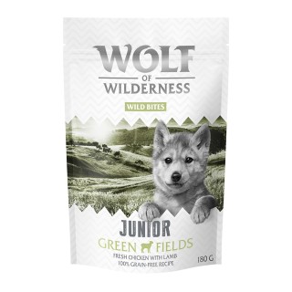 Sparpaket 3 x 180 g: Wolf of Wilderness Snack - Wild Bites - JUNIOR Green Fields - Lamm & Huhn (kleine Würfel)