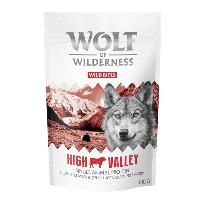 Sparpaket 3 x 180 g: Wolf of Wilderness Snack - Wild Bites - High Valley - Rind (Monoprotein)