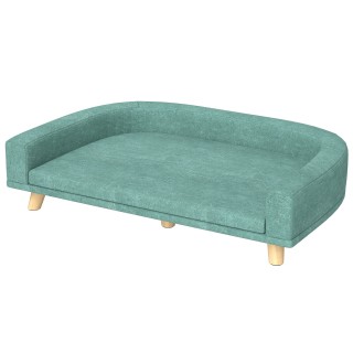 PawHut Hundesofa Komfortables Haustiersofa mit Kissen für große Hunde, erhöhtes Design mit Holzbeinen, Grün 98x67x25cm   Aoso