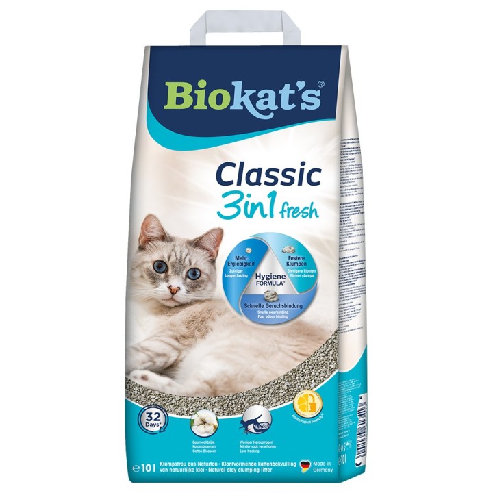 Biokat's Classic 3in1 Fresh Katzenstreu Baumwollblüte - 10 l