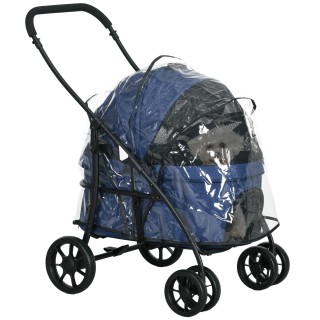 PawHut Hunde Buggy 2 in 1 mit Regenschutz klappbar Hundetrolley für kleine Hunde & Katzenwagen 81x68x98,5 cm Dunkelblau   Aos