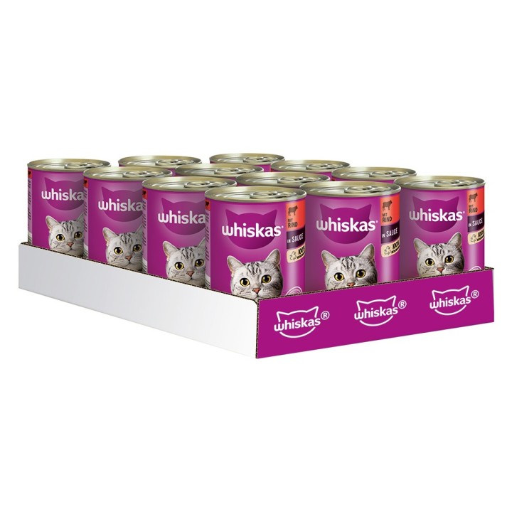 Whiskas Nassfutter 1+ Dosen 12 x 400 g - 1+ mit Rind in Sauce