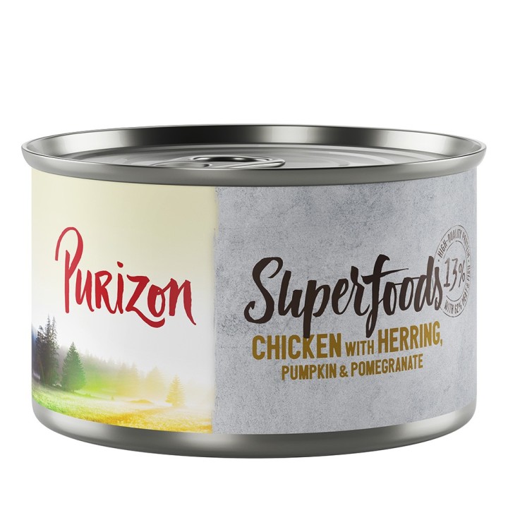 Purizon Superfoods 6 x 140 g - Huhn mit Hering, Kürbis und Granatapfel