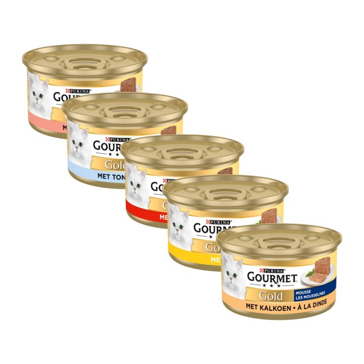 Gourmet Gold Mousse - Huhn, Lachs, Nieren, Kaninchen - 8 x 85 g