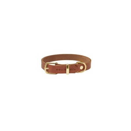 Molly &amp, Stitch Butter Leder Hundehalsband [Sahara Cognac/Gold - M: 32 - 38 cm x  20 mm]